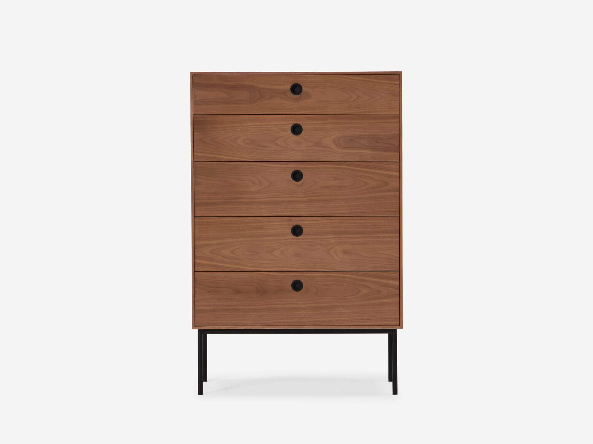 Walnut mid century chest of drawers front view